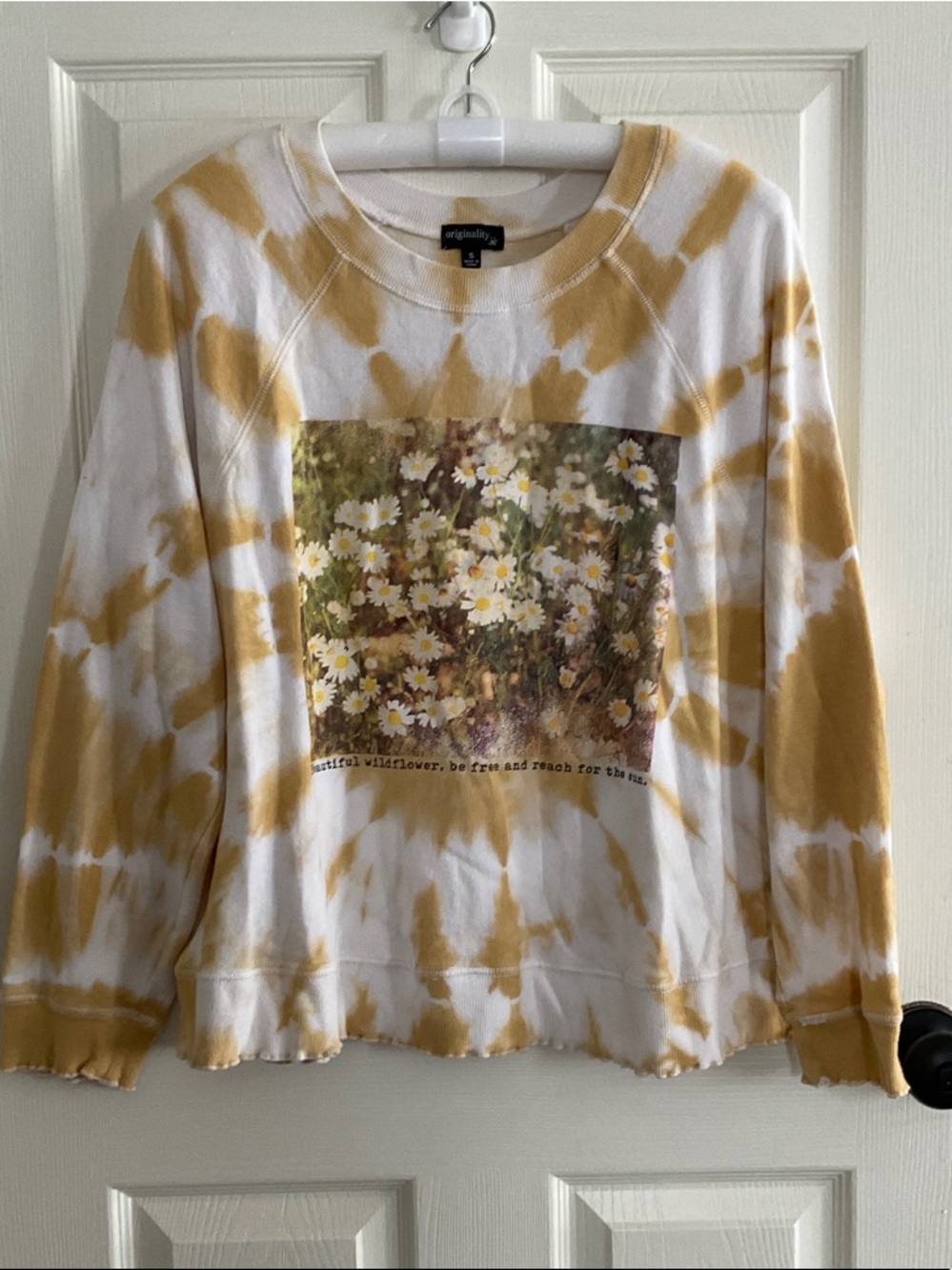Originality+ Mustard Tie-Dye Floral Crew Sweatshirt